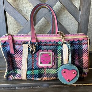 Dooney and Bourke Y2K barrel bag multicolor check print vintage UNCOATED
